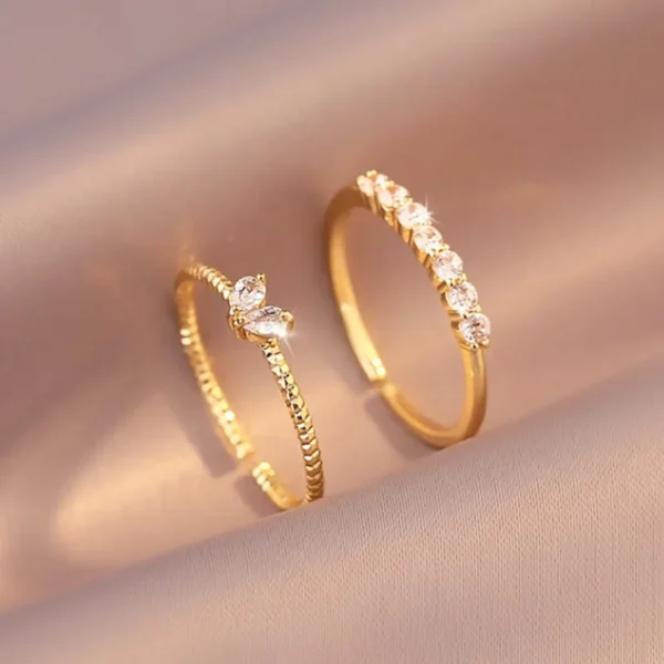 Gold Color Zircon Heart Rings Set for Women