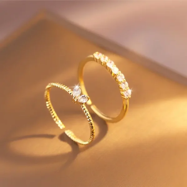 Gold Color Zircon Heart Rings Set for Women - Image 2