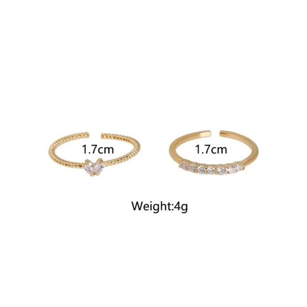 Gold Color Zircon Heart Rings Set for Women - Image 6