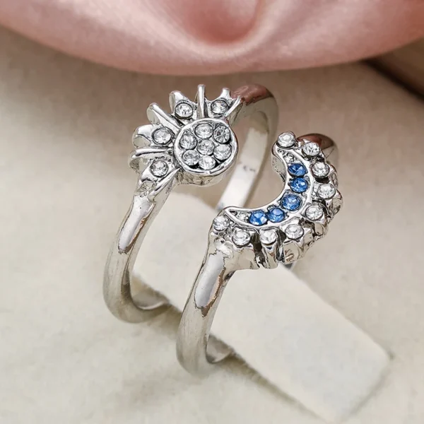 2pcs/set Summer Couple Ring Set Sky Blue Sparkling Moon and Sun Ring - Image 5