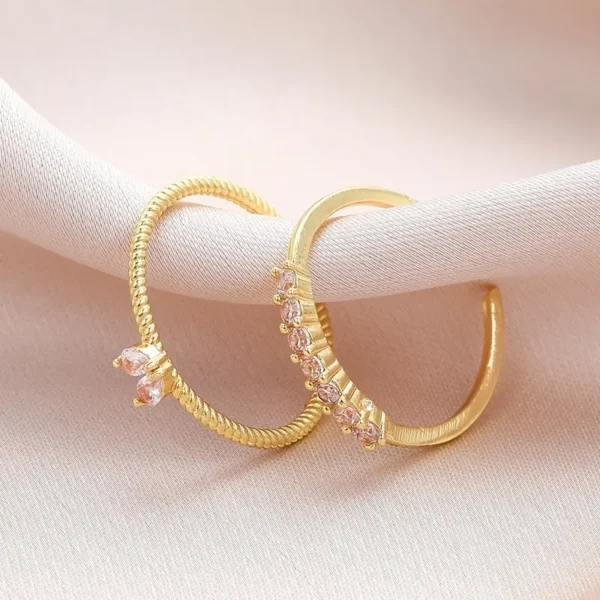 Gold Color Zircon Heart Rings Set for Women - Image 5