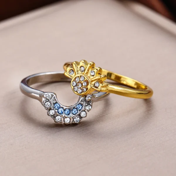 2pcs/set Summer Couple Ring Set Sky Blue Sparkling Moon and Sun Ring - Image 4